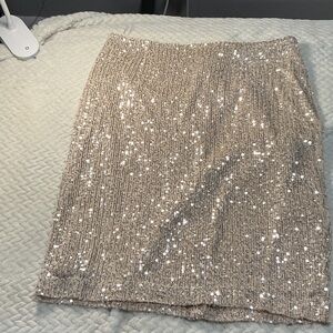 DKNY Champagne Sequin Pencil Skirt Sz 10. 0792